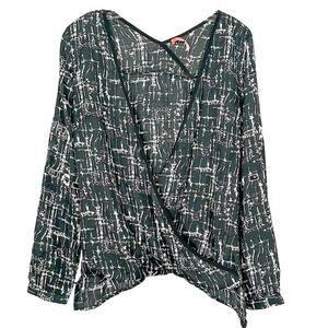 Anthropologie Lulumari Black White Geometric Print Beaded Sleeve Top, Small